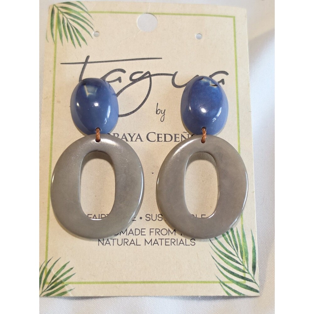 Tagua by Soraya Cedeño Lucrecia Earrings Blue Gray Fair Trade Handmade Ecuador
